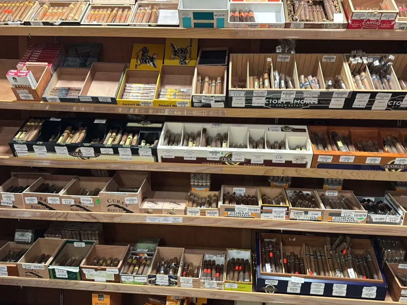 Cigar Room interior with extensive premium cigar selection at GS Spirits Eastlake Ohio