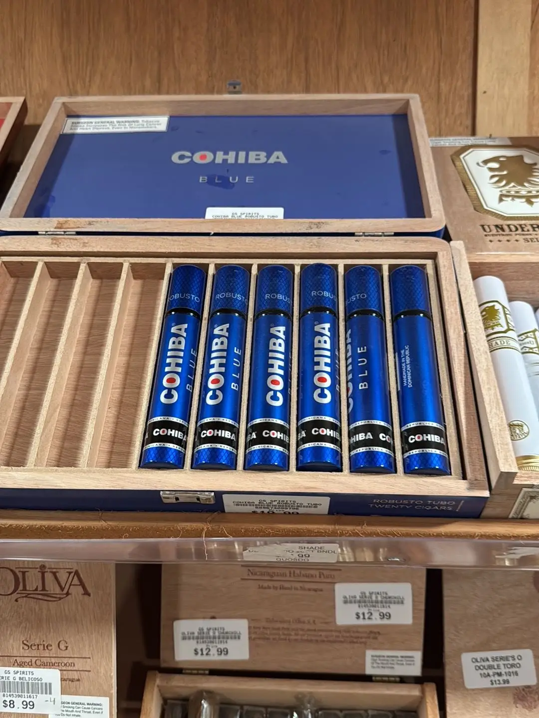 Cohiba Blue Robusto cigars at GS Spirits cigar room in Eastlake Ohio