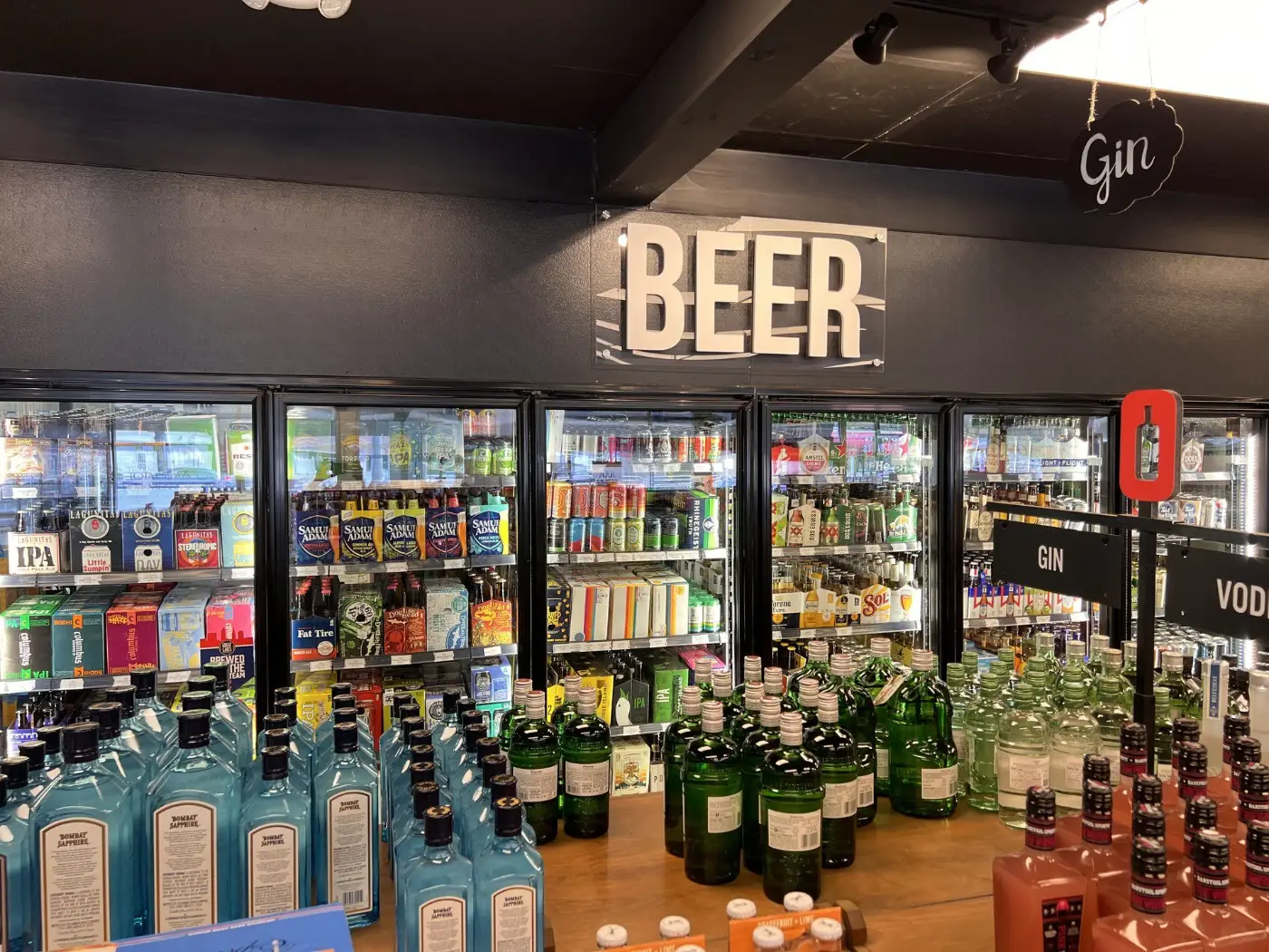 Beer and gin cooler section at GS Spirits OHLQ liquor store in Eastlake Ohio