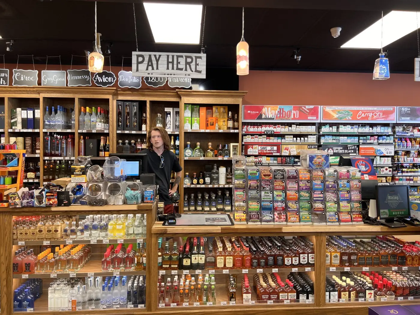 Checkout counter at GS Spirits wine and liquor store in Eastlake Ohio