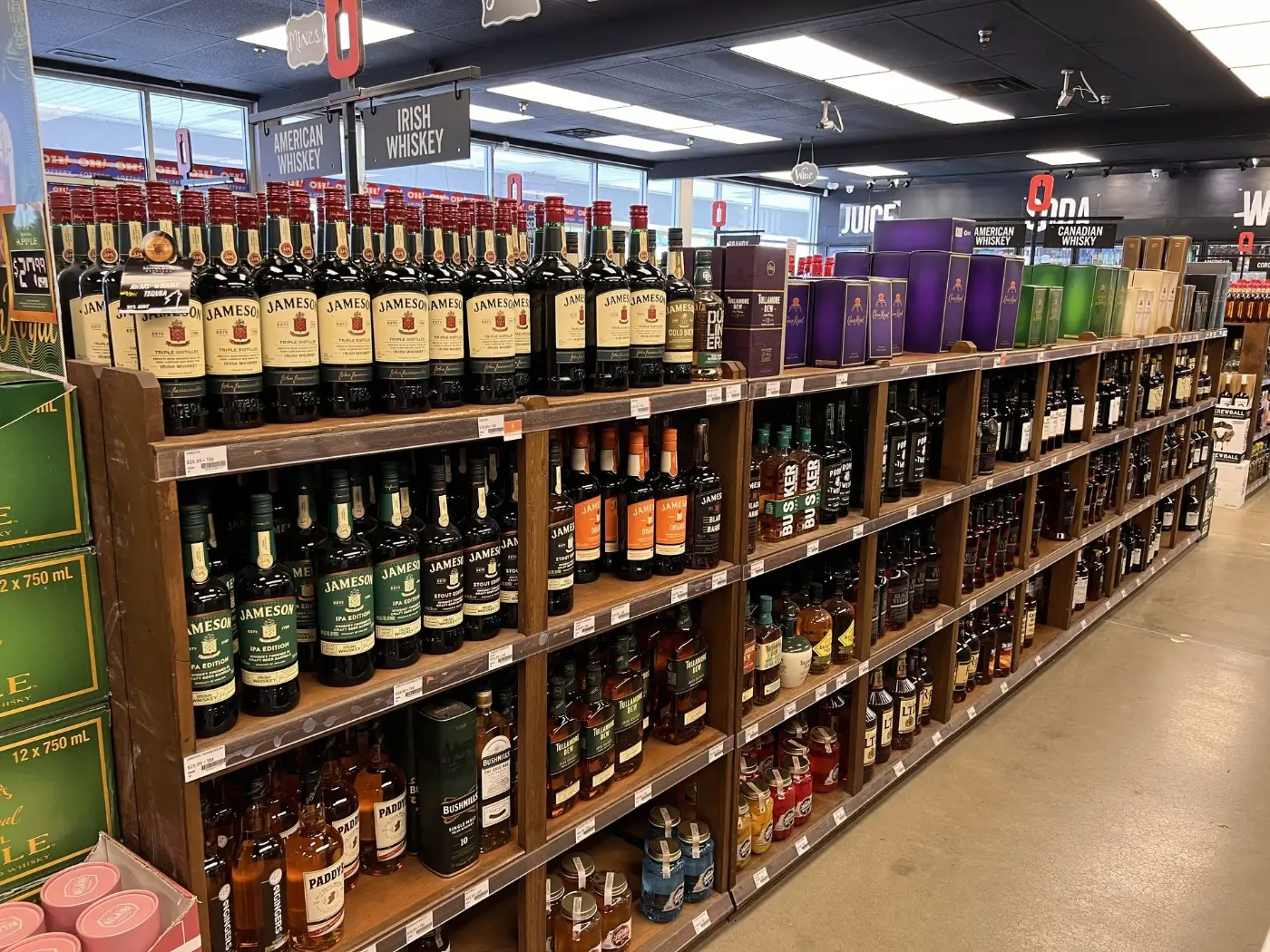 Irish whiskey aisle featuring Jameson at GS Spirits in Eastlake Ohio