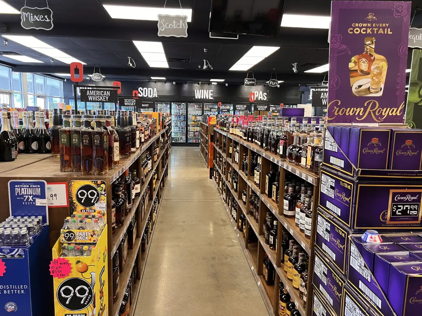 Large whiskey and bourbon selection at GS Spirits liquor store in Eastlake Ohio